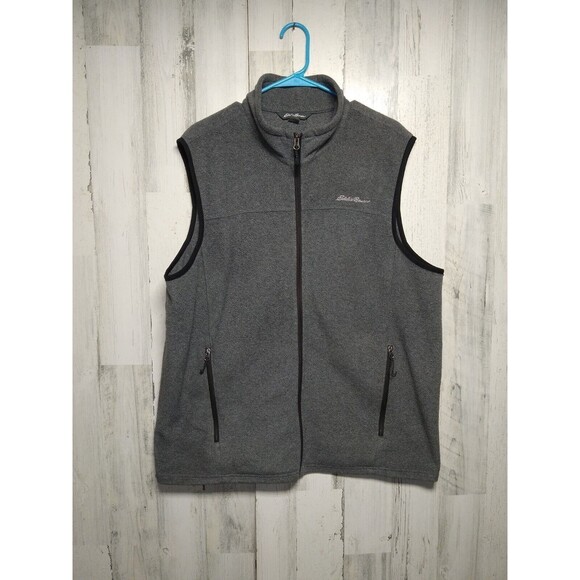 Eddie Bauer Mens Jacket Extra Large XL Gray Fleece Vest Full Zip Sleeveless - Picture 1 of 8